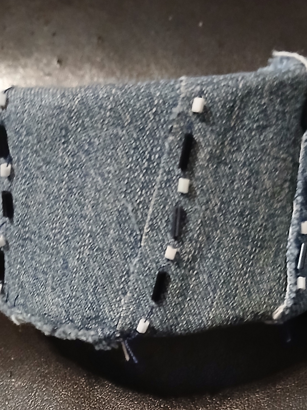 Denim Blue Beaded Bangle Bracelet. Handmade Recycled/ Upcycled Material.